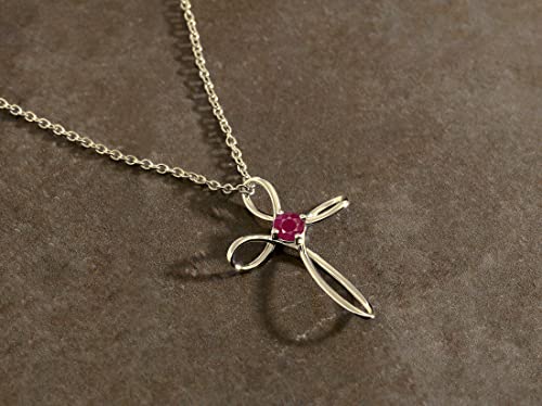 Dazzlingrock Collection 4mm Round Ruby Solitaire Twisted Criss Cross Pendant with 18 inch Gold Chain for Women in 10K Yellow Gold