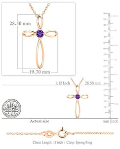 Dazzlingrock Collection 4mm Round Amethyst Solitaire Twisted Criss Cross Pendant with 18 inch Gold Chain for Women in 10K Rose Gold