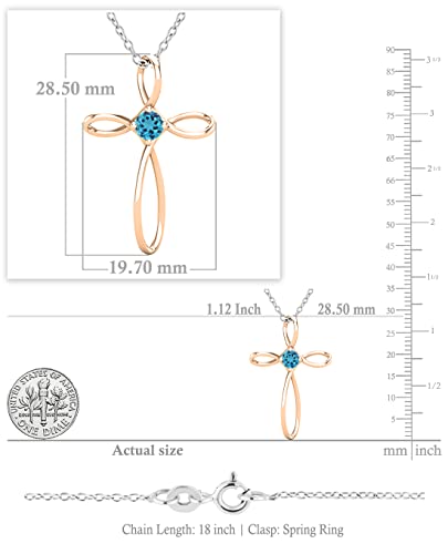 Dazzlingrock Collection 4mm Round Blue Topaz Solitaire Twisted Criss Cross Pendant with 18 inch Silver Chain for Women in 18K Rose Gold