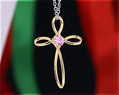 Dazzlingrock Collection 4mm Round Pink Sapphire Solitaire Twisted Criss Cross Pendant with 18 inch Silver Chain for Women in 10K Yellow Gold