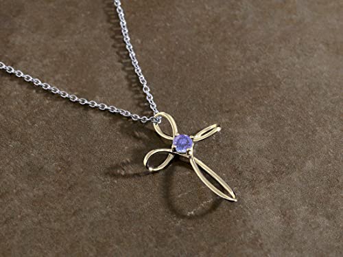 Dazzlingrock Collection 4mm Round Tanzanite Solitaire Twisted Criss Cross Pendant with 18 inch Silver Chain for Women in 10K Yellow Gold