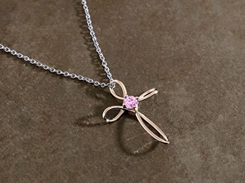 Dazzlingrock Collection 4mm Round Pink Sapphire Solitaire Twisted Criss Cross Pendant with 18 inch Silver Chain for Women in 14K Rose Gold