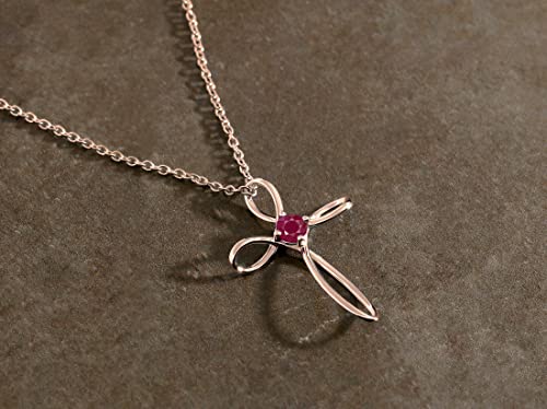 Dazzlingrock Collection 4mm Round Ruby Solitaire Twisted Criss Cross Pendant with 18 inch Gold Chain for Women in 10K Rose Gold