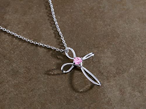 Dazzlingrock Collection 4mm Round Pink Sapphire Solitaire Twisted Criss Cross Pendant with 18 inch Silver Chain for Women in 10K White Gold