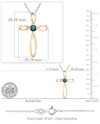 Dazzlingrock Collection 4mm Round Blue Diamond Solitaire Twisted Criss Cross Pendant with 18 inch Silver Chain for Women (0.25 ctw, Color Blue, Clarity I2-I3) in 10K Rose Gold