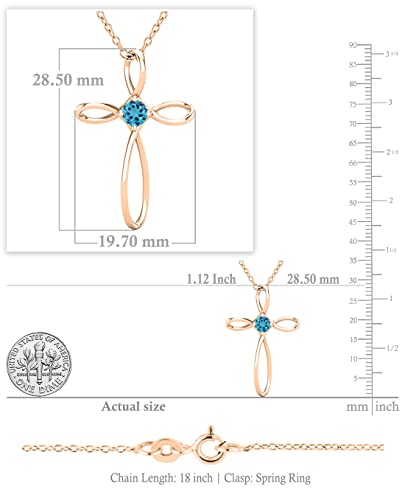 Dazzlingrock Collection 4mm Round Blue Topaz Solitaire Twisted Criss Cross Pendant with 18 inch Gold Chain for Women in 10K Rose Gold