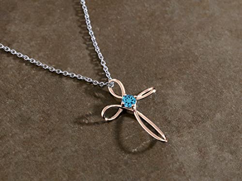Dazzlingrock Collection 4mm Round Blue Topaz Solitaire Twisted Criss Cross Pendant with 18 inch Silver Chain for Women in 10K Rose Gold