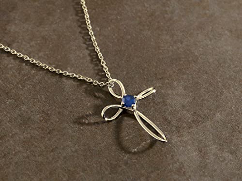 Dazzlingrock Collection 4mm Round Blue Sapphire Solitaire Twisted Criss Cross Pendant with 18 inch Gold Chain for Women in 18K Yellow Gold