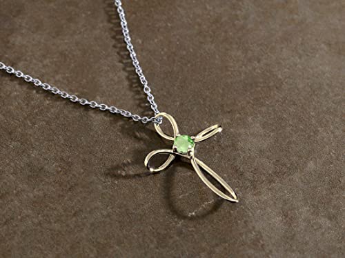Dazzlingrock Collection 4mm Round Peridot Solitaire Twisted Criss Cross Pendant with 18 inch Silver Chain for Women in 18K Yellow Gold