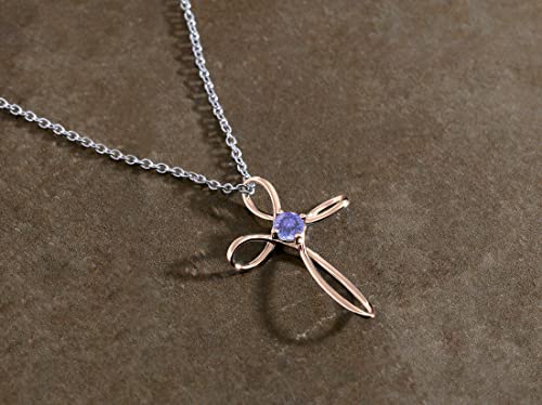 Dazzlingrock Collection 4mm Round Tanzanite Solitaire Twisted Criss Cross Pendant with 18 inch Silver Chain for Women in 18K Rose Gold