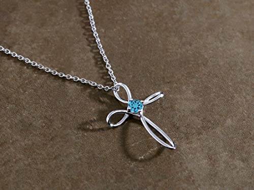 Dazzlingrock Collection 4mm Round Blue Topaz Solitaire Twisted Criss Cross Pendant with 18 inch Silver Chain for Women in 14K White Gold