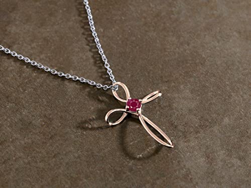 Dazzlingrock Collection 4mm Round Ruby Solitaire Twisted Criss Cross Pendant with 18 inch Silver Chain for Women in 10K Rose Gold