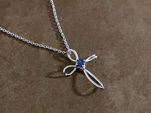 Dazzlingrock Collection 4mm Round Blue Sapphire Solitaire Twisted Criss Cross Pendant with 18 inch Silver Chain for Women in 14K White Gold
