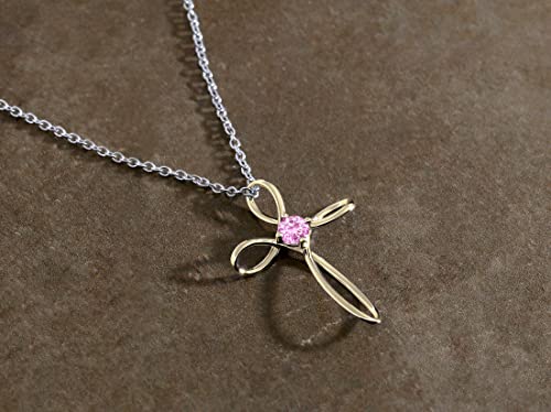Dazzlingrock Collection 4mm Round Pink Sapphire Solitaire Twisted Criss Cross Pendant with 18 inch Silver Chain for Women in 10K Yellow Gold