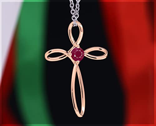 Dazzlingrock Collection 4mm Round Ruby Solitaire Twisted Criss Cross Pendant with 18 inch Silver Chain for Women in 18K Rose Gold