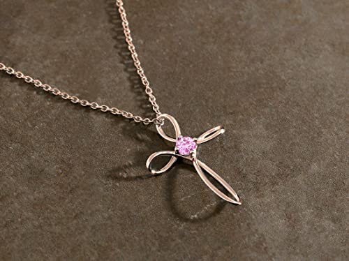 Dazzlingrock Collection 4mm Round Pink Sapphire Solitaire Twisted Criss Cross Pendant with 18 inch Gold Chain for Women in 14K Rose Gold