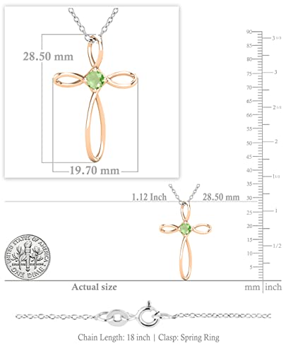 Dazzlingrock Collection 4mm Round Peridot Solitaire Twisted Criss Cross Pendant with 18 inch Silver Chain for Women in 14K Rose Gold