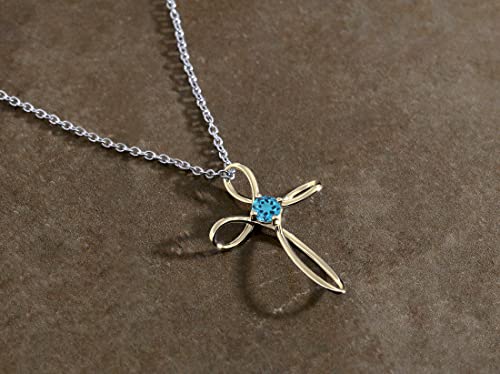 Dazzlingrock Collection 4mm Round Blue Topaz Solitaire Twisted Criss Cross Pendant with 18 inch Silver Chain for Women in 14K Yellow Gold