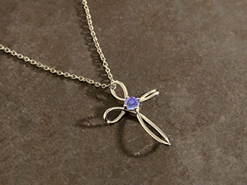 Dazzlingrock Collection 4mm Round Tanzanite Solitaire Twisted Criss Cross Pendant with 18 inch Gold Chain for Women in 18K Yellow Gold
