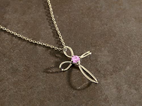 Dazzlingrock Collection 4mm Round Pink Sapphire Solitaire Twisted Criss Cross Pendant with 18 inch Gold Chain for Women in 14K Yellow Gold