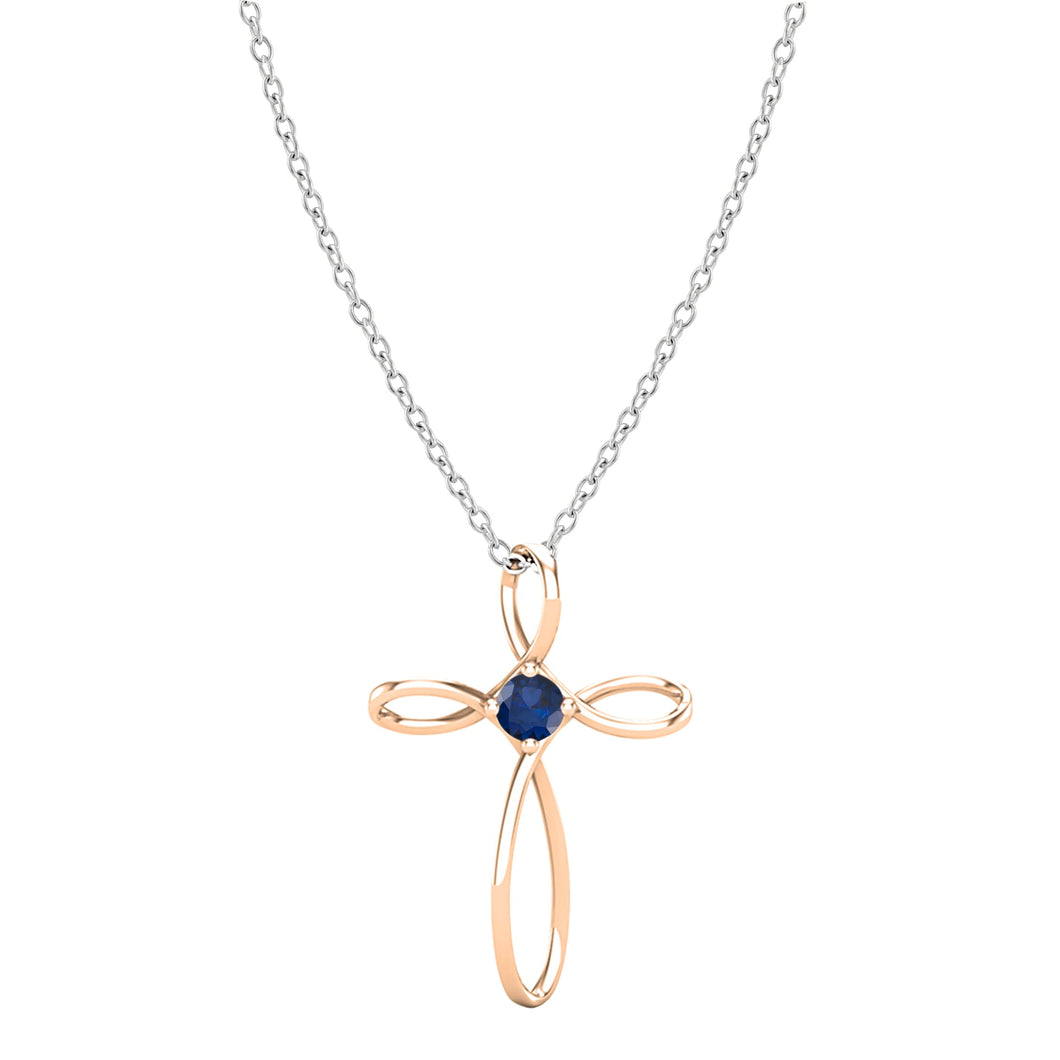 Dazzlingrock Collection 4mm Round Blue Sapphire Solitaire Twisted Criss Cross Pendant with 18 inch Silver Chain for Women in 10K Rose Gold