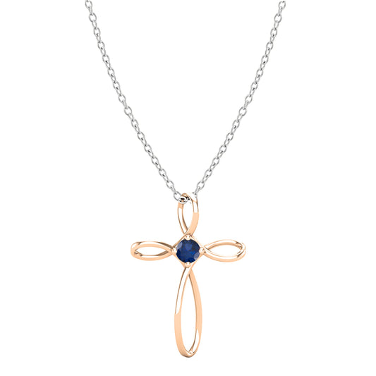 Dazzlingrock Collection 4mm Round Blue Sapphire Solitaire Twisted Criss Cross Pendant with 18 inch Silver Chain for Women in 18K Rose Gold