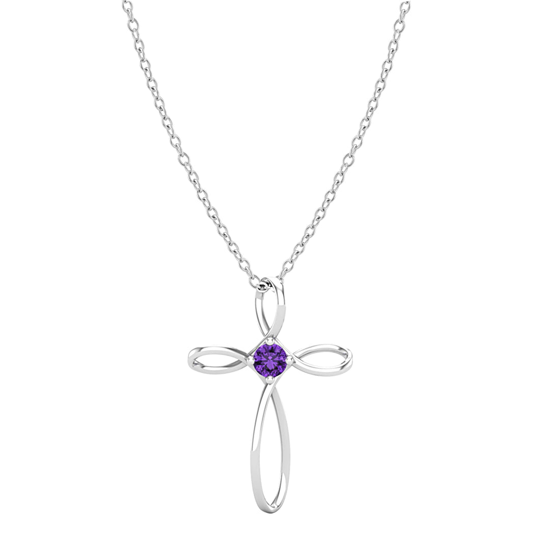 Dazzlingrock Collection 4mm Round Amethyst Solitaire Twisted Criss Cross Pendant with 18 inch Silver Chain for Women in 10K White Gold