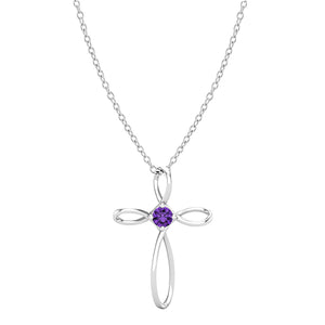 Dazzlingrock Collection 4mm Round Amethyst Solitaire Twisted Criss Cross Pendant with 18 inch Silver Chain for Women in 18K White Gold