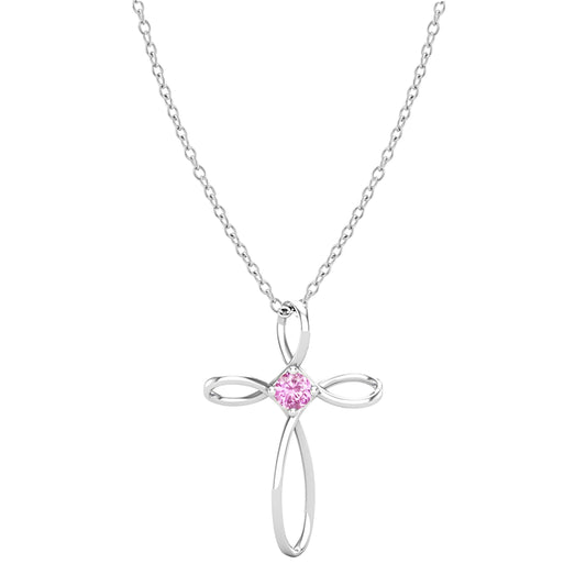 Dazzlingrock Collection 4mm Round Pink Sapphire Solitaire Twisted Criss Cross Pendant with 18 inch Silver Chain for Women in 18K White Gold