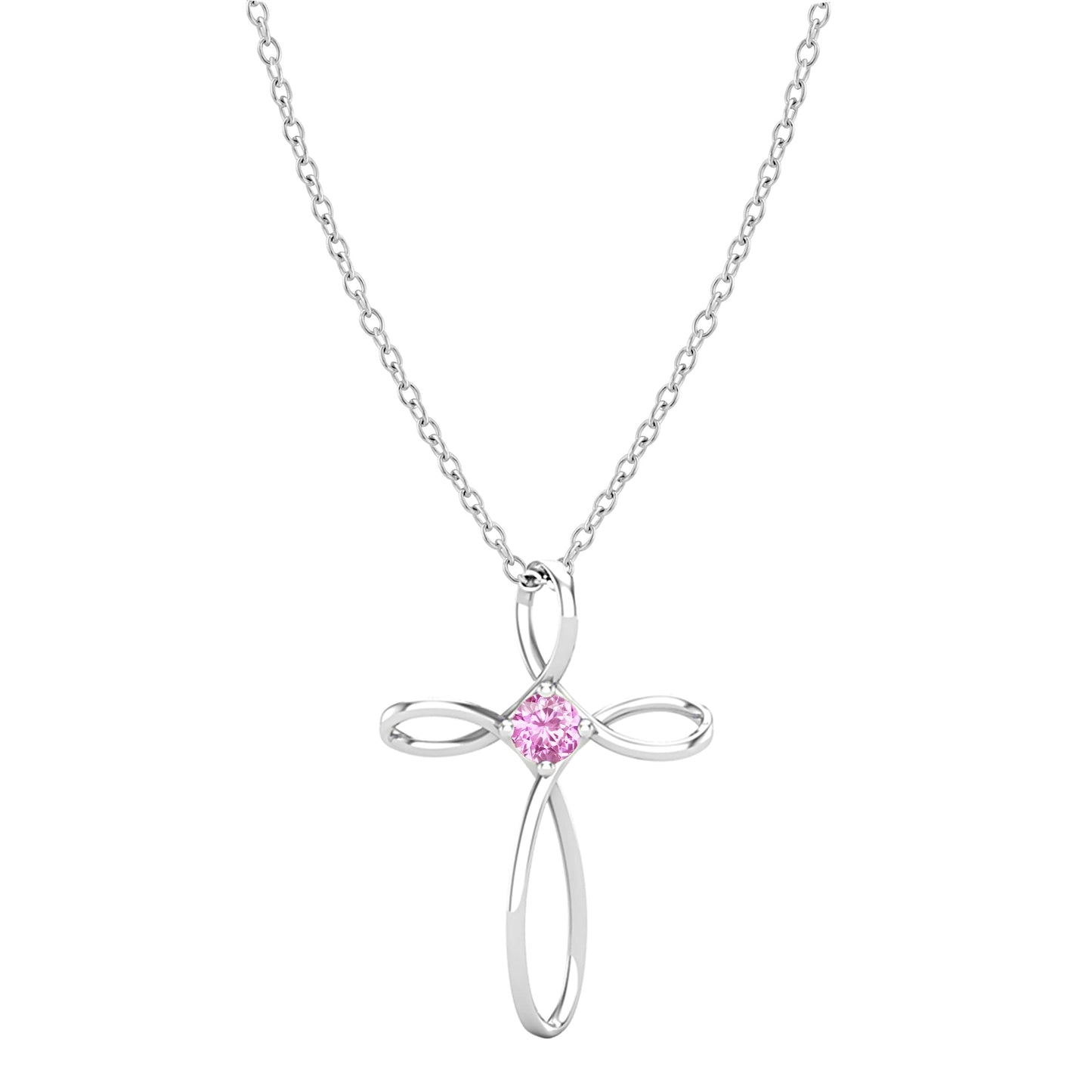 Dazzlingrock Collection 4mm Round Pink Sapphire Solitaire Twisted Criss Cross Pendant with 18 inch Silver Chain for Women in 14K White Gold