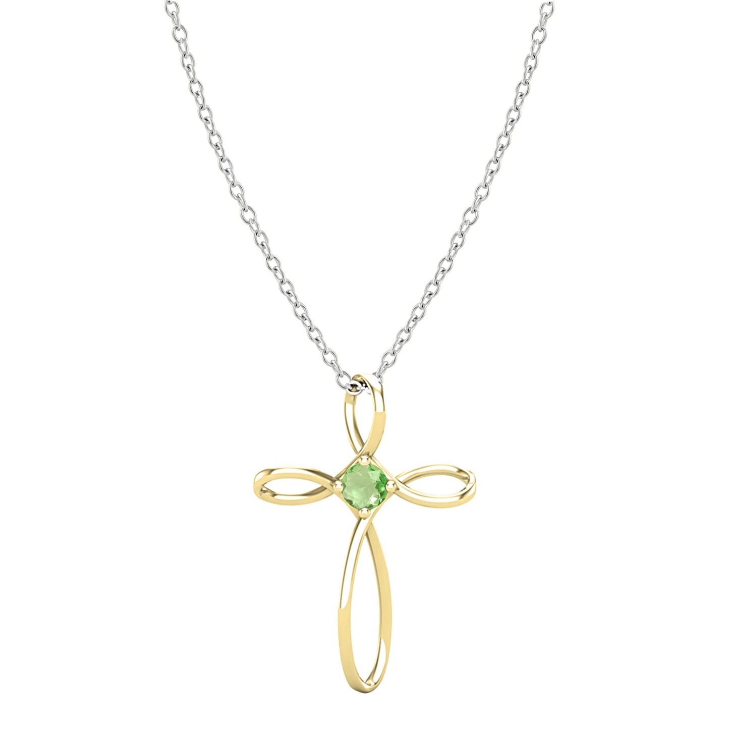 Dazzlingrock Collection 4mm Round Peridot Solitaire Twisted Criss Cross Pendant with 18 inch Silver Chain for Women in 18K Yellow Gold