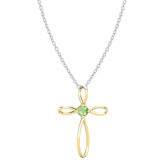 Dazzlingrock Collection 4mm Round Peridot Solitaire Twisted Criss Cross Pendant with 18 inch Silver Chain for Women in 10K Yellow Gold