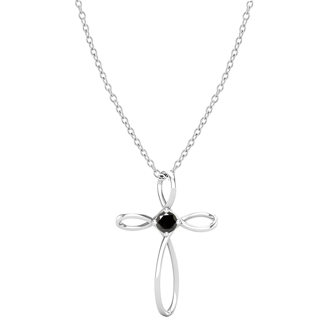 Dazzlingrock Collection 4mm Round Black Diamond Solitaire Twisted Criss Cross Pendant with 18 inch Silver Chain for Women (0.25 ctw, Color Black, Clarity Opaque) in 10K White Gold