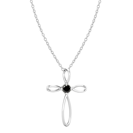 Dazzlingrock Collection 4mm Round Black Diamond Solitaire Twisted Criss Cross Pendant with 18 inch Gold Chain for Women (0.25 ctw, Color Black, Clarity Opaque) in 18K White Gold