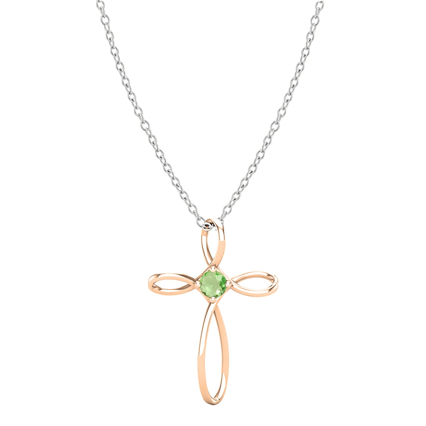 Dazzlingrock Collection 4mm Round Peridot Solitaire Twisted Criss Cross Pendant with 18 inch Silver Chain for Women in 18K Rose Gold