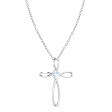 Load image into Gallery viewer, Dazzlingrock Collection 4mm Round Aquamarine Solitaire Twisted Criss Cross Pendant with 18 inch Silver Chain for Women in 14K White Gold
