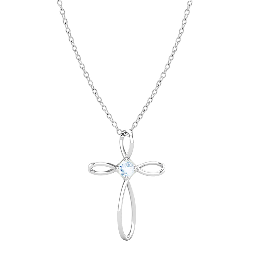 Dazzlingrock Collection 4mm Round Aquamarine Solitaire Twisted Criss Cross Pendant with 18 inch Silver Chain for Women in 14K White Gold