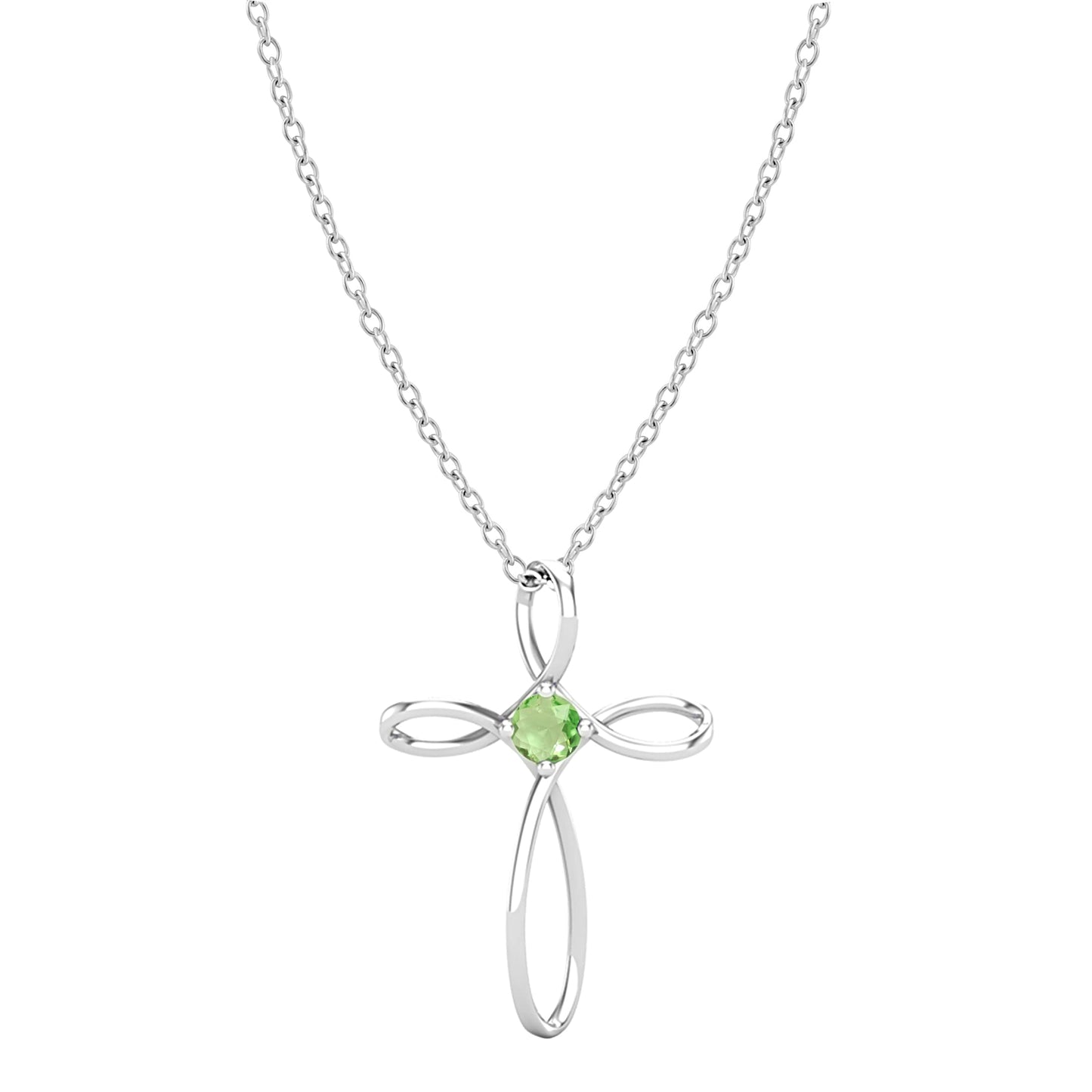 Dazzlingrock Collection 4mm Round Peridot Solitaire Twisted Criss Cross Pendant with 18 inch Gold Chain for Women in 14K White Gold