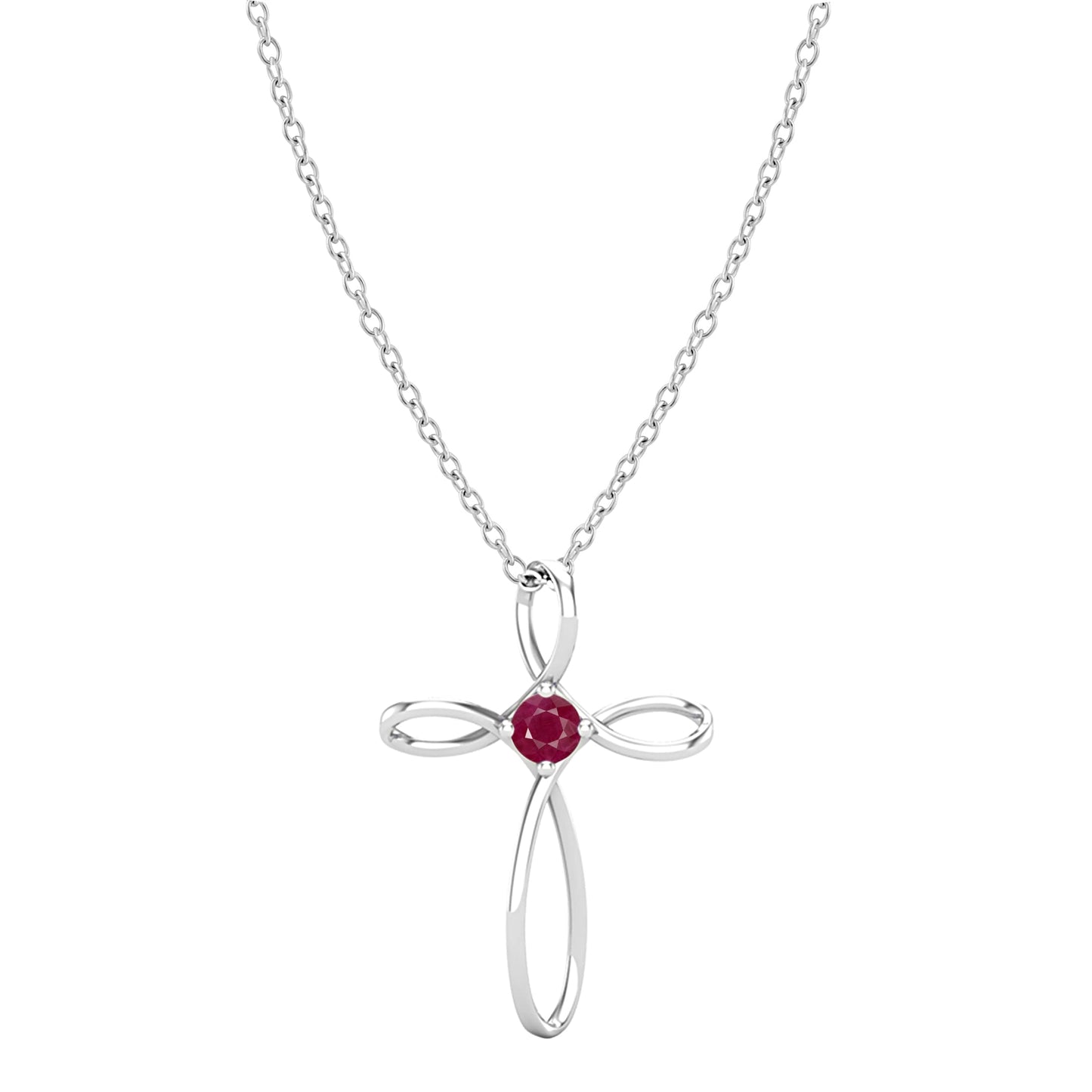 Dazzlingrock Collection 4mm Round Ruby Solitaire Twisted Criss Cross Pendant with 18 inch Silver Chain for Women in 14K White Gold