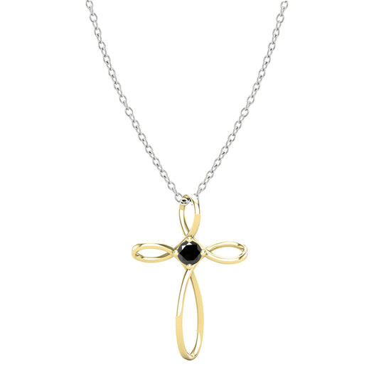 Dazzlingrock Collection 4mm Round Black Diamond Solitaire Twisted Criss Cross Pendant with 18 inch Silver Chain for Women (0.25 ctw, Color Black, Clarity Opaque) in 14K Yellow Gold