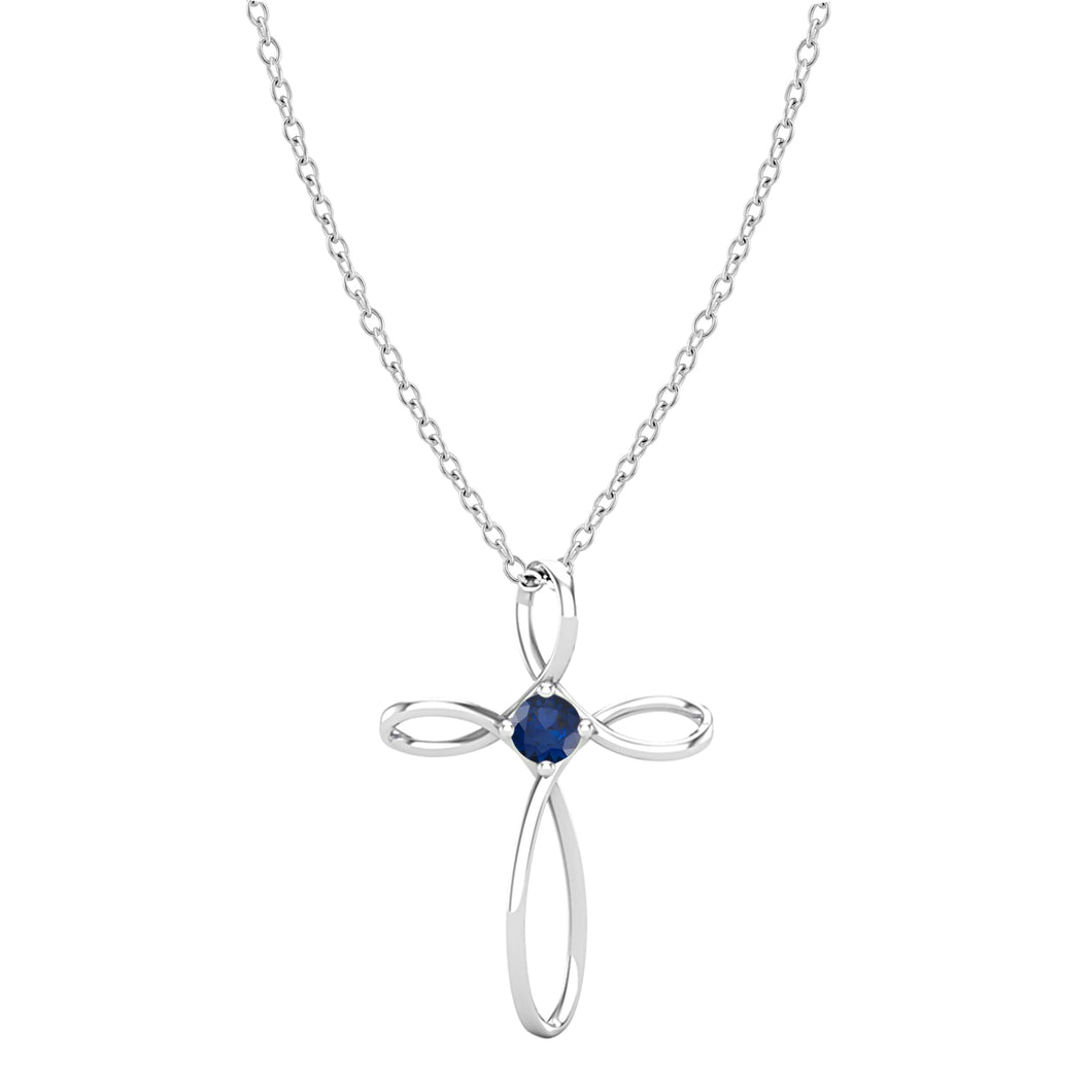 Dazzlingrock Collection 4mm Round Blue Sapphire Solitaire Twisted Criss Cross Pendant with 18 inch Silver Chain for Women in 10K White Gold