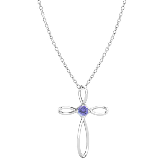 Dazzlingrock Collection 4mm Round Tanzanite Solitaire Twisted Criss Cross Pendant with 18 inch Gold Chain for Women in 10K White Gold
