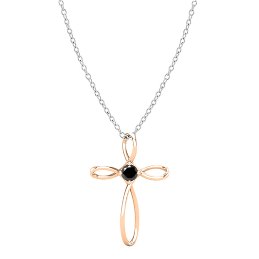 Dazzlingrock Collection 4mm Round Black Diamond Solitaire Twisted Criss Cross Pendant with 18 inch Silver Chain for Women (0.25 ctw, Color Black, Clarity Opaque) in 18K Rose Gold
