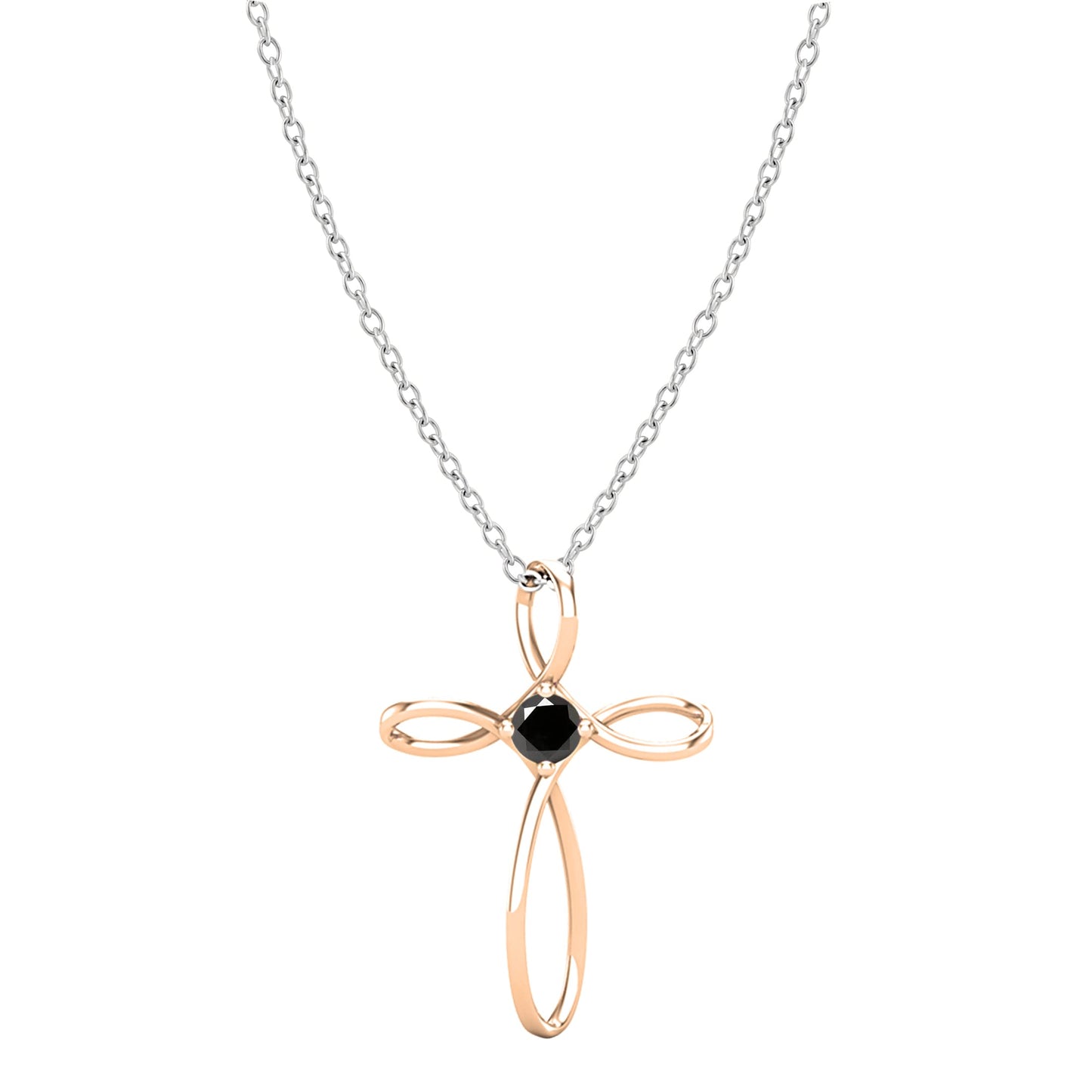 Dazzlingrock Collection 4mm Round Black Diamond Solitaire Twisted Criss Cross Pendant with 18 inch Silver Chain for Women (0.25 ctw, Color Black, Clarity Opaque) in 14K Rose Gold