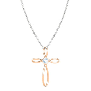 Dazzlingrock Collection 4mm Round Aquamarine Solitaire Twisted Criss Cross Pendant with 18 inch Silver Chain for Women in 18K Rose Gold