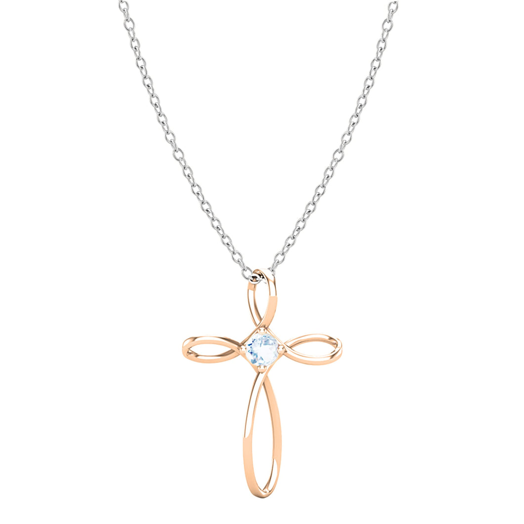 Dazzlingrock Collection 4mm Round Aquamarine Solitaire Twisted Criss Cross Pendant with 18 inch Silver Chain for Women in 14K Rose Gold