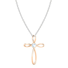 Load image into Gallery viewer, Dazzlingrock Collection 4mm Round Aquamarine Solitaire Twisted Criss Cross Pendant with 18 inch Silver Chain for Women in 10K Rose Gold
