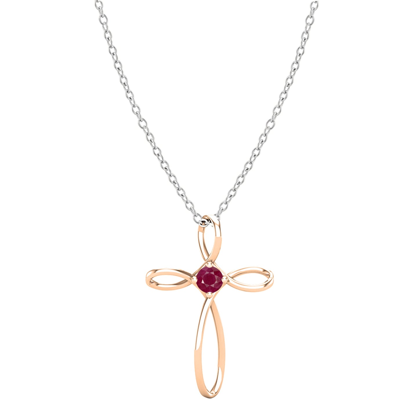 Dazzlingrock Collection 4mm Round Ruby Solitaire Twisted Criss Cross Pendant with 18 inch Silver Chain for Women in 10K Rose Gold