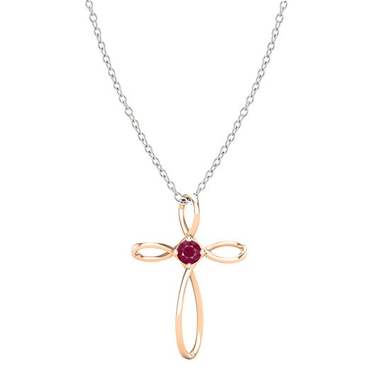 Dazzlingrock Collection 4mm Round Ruby Solitaire Twisted Criss Cross Pendant with 18 inch Silver Chain for Women in 10K Rose Gold