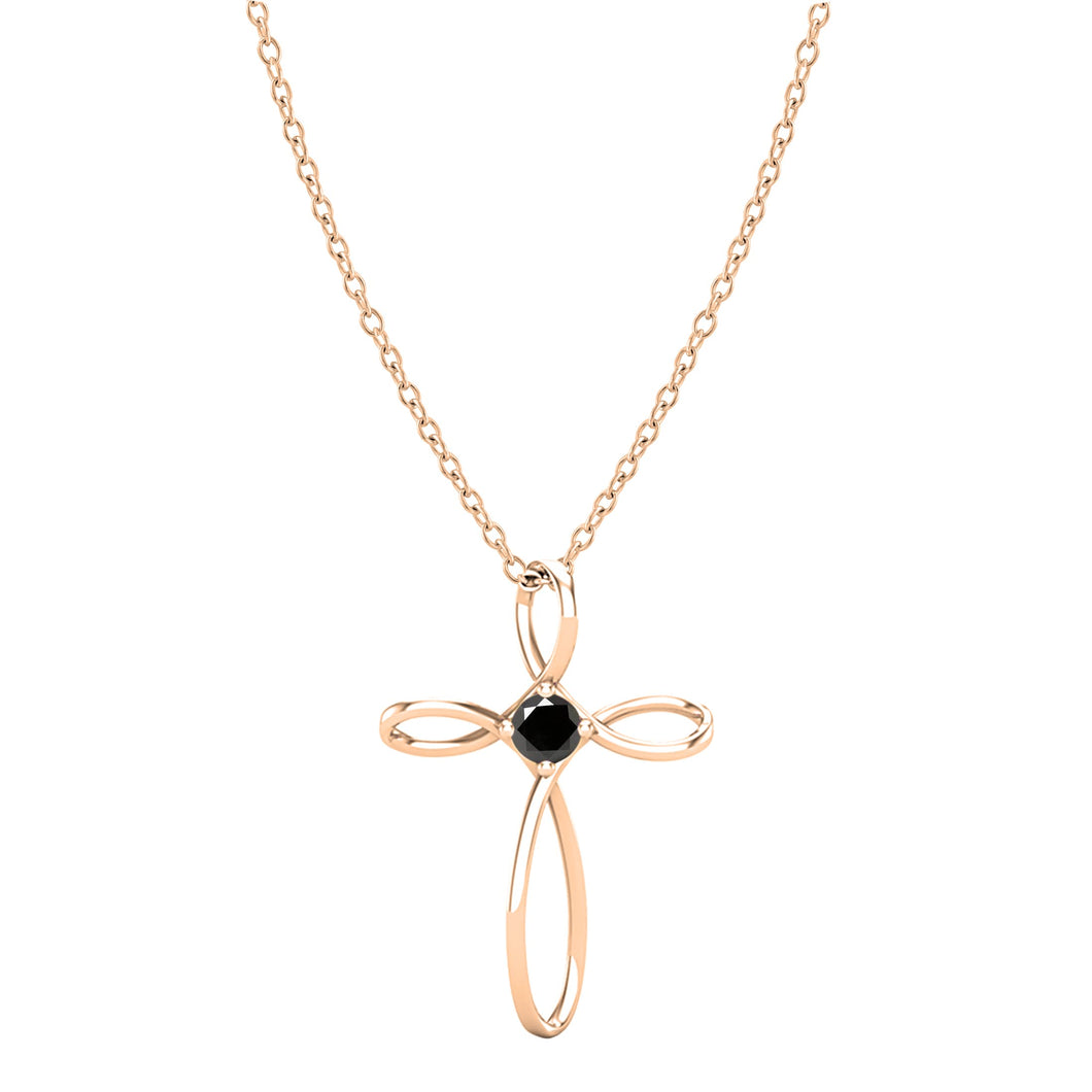 Dazzlingrock Collection 4mm Round Black Diamond Solitaire Twisted Criss Cross Pendant with 18 inch Gold Chain for Women (0.25 ctw, Color Black, Clarity Opaque) in 10K Rose Gold